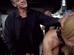 Two slaves fucking and getting cum in bar