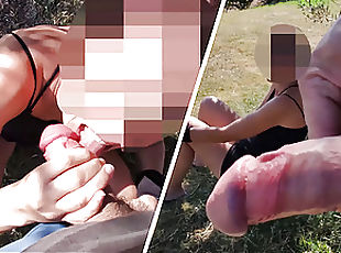 I pull out my cock in front of a girl in a public park and cum on her face