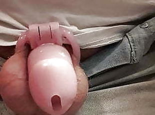 Sissy locks her pathetic small dick in chastity 
