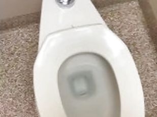 Chub wanks uncut dick in public bathroom and cums in toilet.
