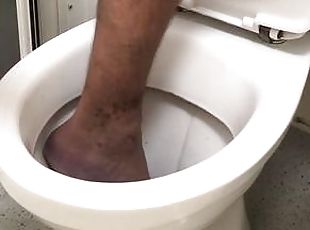 Foot in toilet and flush my foot (feet in toilet) (barefoot in toilet)