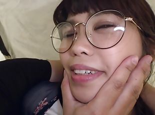 Hot asian nerd girl gets massive facial