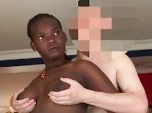 Smooth handjob by amateur African supermarket attendant with round boobs #0024