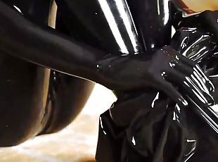 Fejira com Full body wrapped latex sleeping bag orgasm