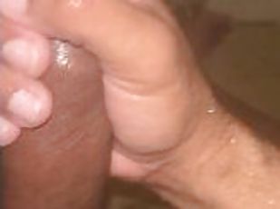 BEATING LONG BLACK DICK IN SHOWER. CUM LOAD SURPRISE!