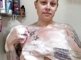 BBW stepmom MILF cums for you in the shower your POV