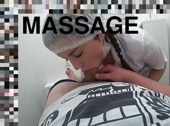 Real nurse sucks cock after massage