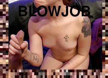 blowjob, cumshot, tysk, svelging, pov, piercet, brunette, tattoo