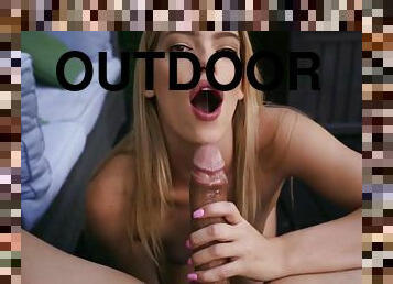 Top POV outdoor sex and blowjob - Petite brunette