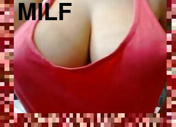 Milf hiding face showing big heavy boobs