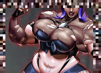 BBW Goth grows to extreme muscle giantess