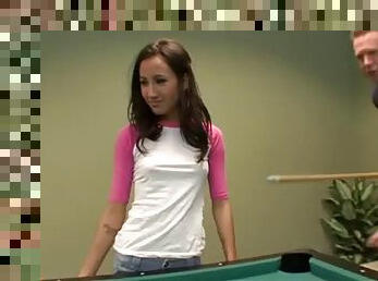 Amia morietti on a pool table