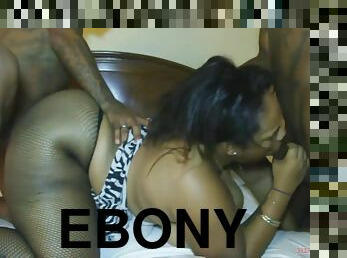 ebony fatty in homemade threesome plays with 2 BBC - black on black sex