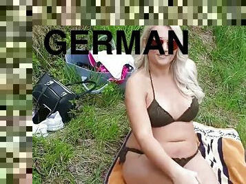 German milf caught young boy watch and help with public sex