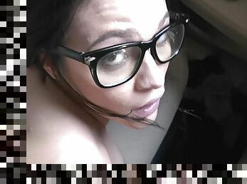 asiático, gafas, peluda, masturbación, coño-pussy, amateur, mamada, coche, facial, con-piercings