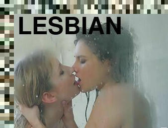bad, fitta-pussy, lesbisk, vacker, fantastisk, dusch, underskön