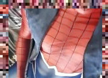 Spiderman rubs one out, cums in his suit
