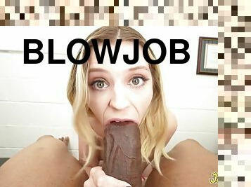 Blonde Maria anjel gives head to monster bbc - interracial POV deepthroat blowjob