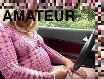 Amateur shemale Kellycd2022 sexy milf on Saturday afternoon in car masturbating in sexy white pantyhose and sissy heels