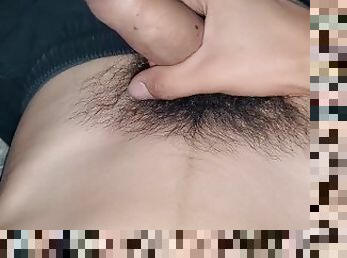 Bushy uncut soft cock during the night