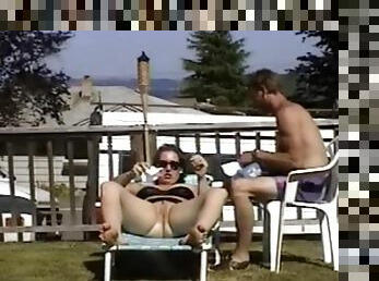 ex carla getting a tan and bang in the front yard