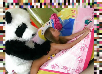 Blonde Tammi is sucking panda's dick