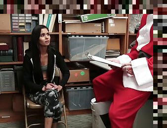 Naughty shoplifting teen has to sit on santas lap naked