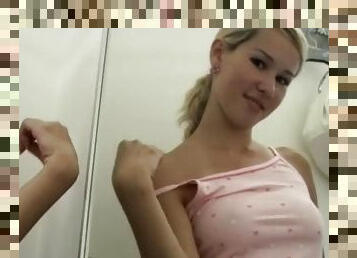 Beautiful small natural tits by young amateur blonde