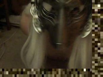 Ftm Femboy in Wolf Mask Hogtied and Wriggling