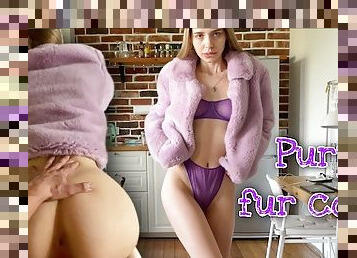 Hot sex with a bitch in a purple fur coat