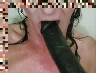 Milf masturbates with big black dildo from a fan who didn't think I could take it