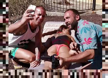 Sunbathing with two dicks