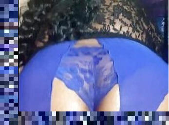 Sexy, royal blue lingerie, booty popping, making it clap  baby