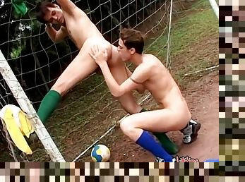 Latin soccer cuties lick and fuck ass outdoors