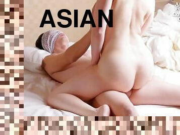 asiatisk, kone, eldre, milf, japansk, handjob, par, kyssing, cum, gift