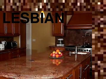 Lesbian sex in the kitchen