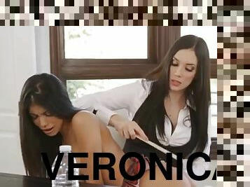 Veronica lay down on the table and Jelena slapped her.