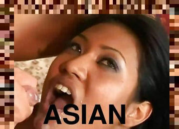 Asian is swallowing sperm with pleasure