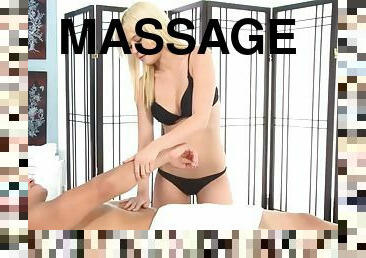Blonde masseuse gives tug