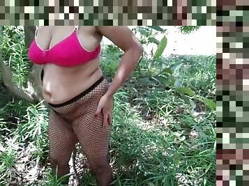 Outdoor risky public sex with married sister under a tree