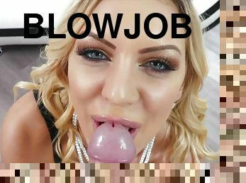 Big titty blonde is ready for her daily dose of protein - Blowjob