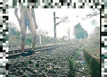 Cumshot big dick on railway track sexy men