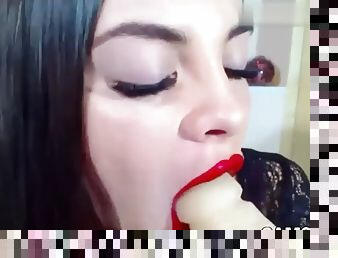 Sloppy Blowjob by a Russian Camgirl with Long Tongue