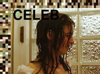 kąpiel, celebryci, prysznic, brunetka