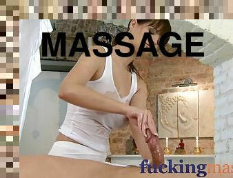 Massage room foot rub and oil sex with big breasts masseuse