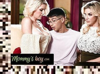 MOMMY'S BOY - Hot Blonde Stepmoms Kayla Paige And Kit Mercer Fight Over Their Stepson's Big Cock!