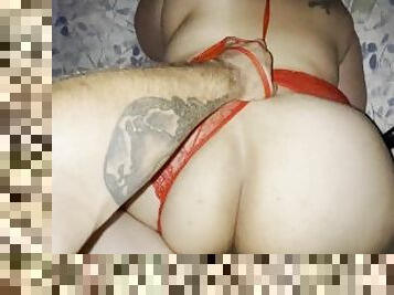 Red lingerie phat ass