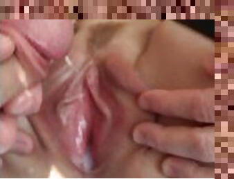 store-pupper, pissing, pussy, squirt, amatør, babes, cumshot, fransk, par, cum