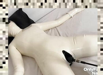 orgasme, hardcore, bdsm, maskiner, dildo, latex, bondage, hvit, maske, gummi