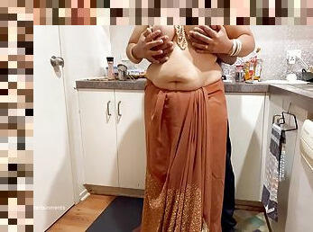 Indian Couple Romance In The Kitchen - Saree Sex - Saree Lifted Up, Ass Spanked Boobs Press